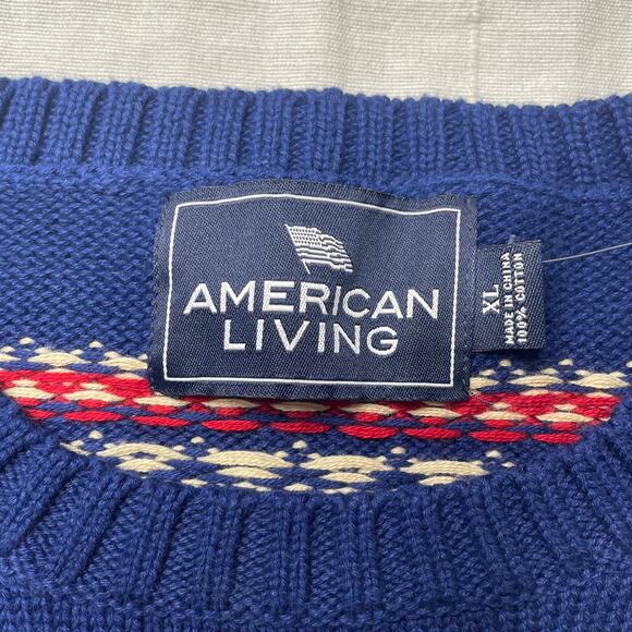 NWT American Living Blue Nordic Fair Isle Knit Sweater Men's XL Moose Cotton - Picture 6 of 6